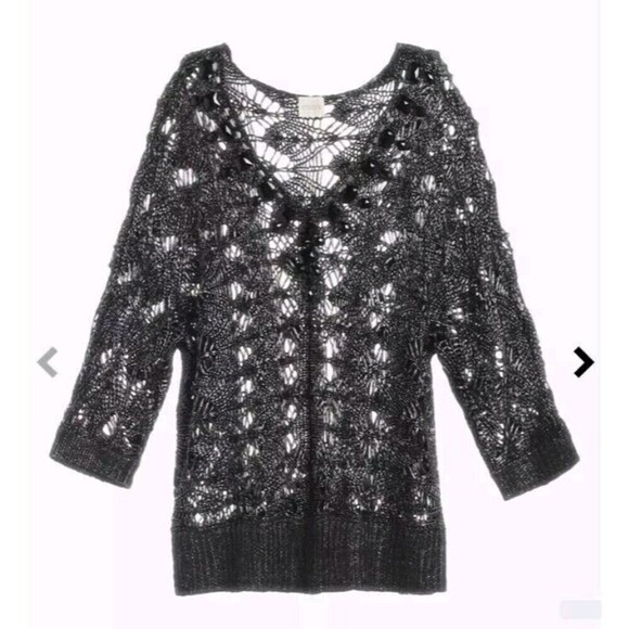 Chico's Black Embellished Open Knit Pullover Sweater Small - Picture 2 of 12